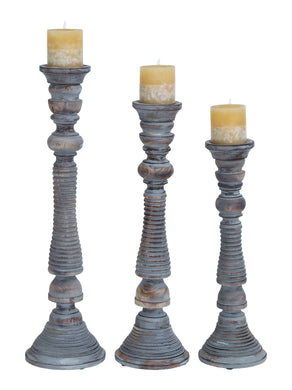 Wooden Candle Stand With Antiqued Finish - Set Of 3