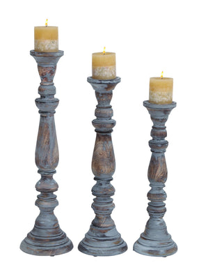 Wooden Candle Stand With Antiqued Finish - Set Of 3