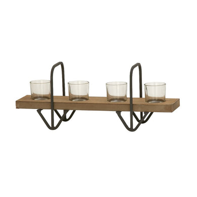 Trendy Wood Glass Metal Candle Holder