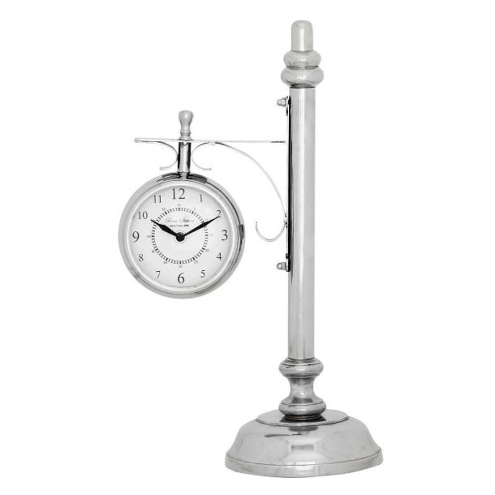 Alluring Metal Table Clock, Chrome Silver