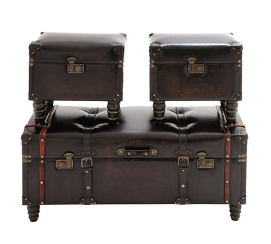 The Timeless Set Of 3 Wood Leather Trunk