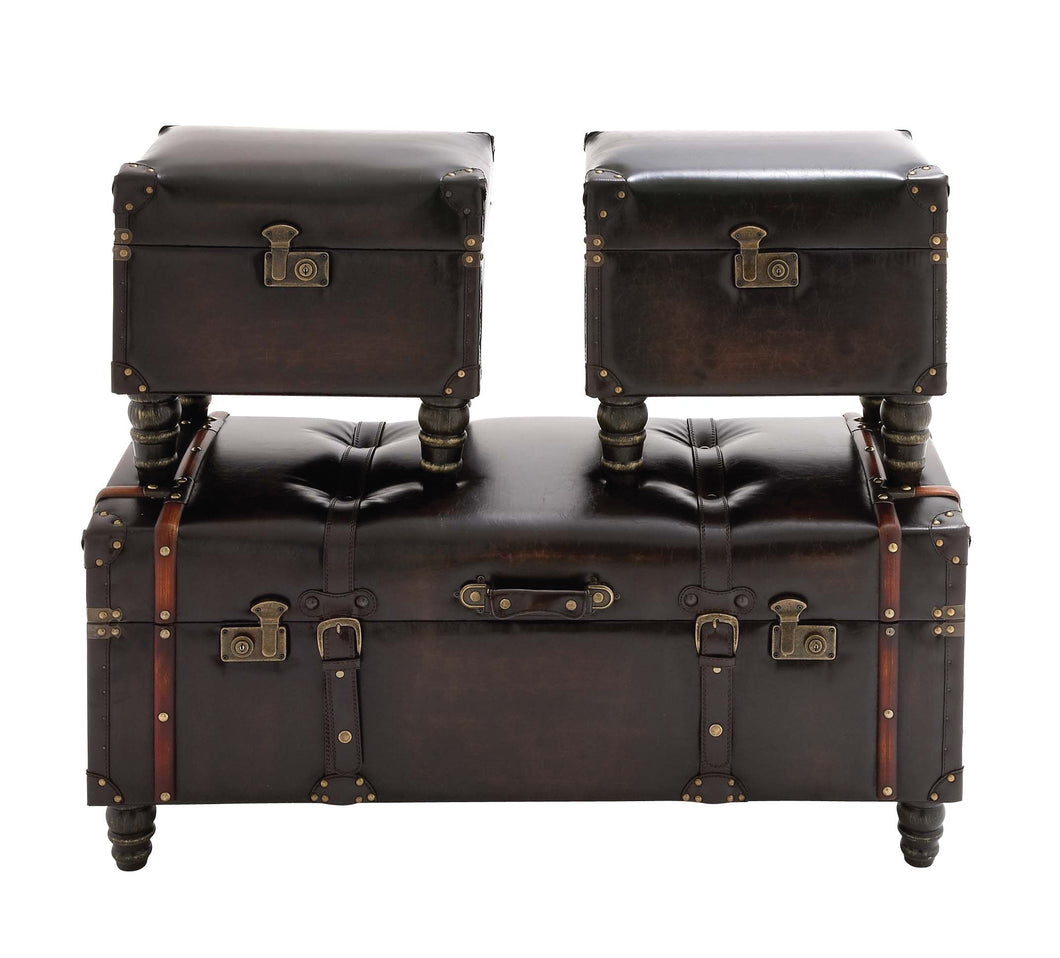 The Timeless Set Of 3 Wood Leather Trunk