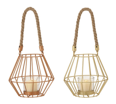 Trendy Metal Glass Rope Lantern 2 Assorted