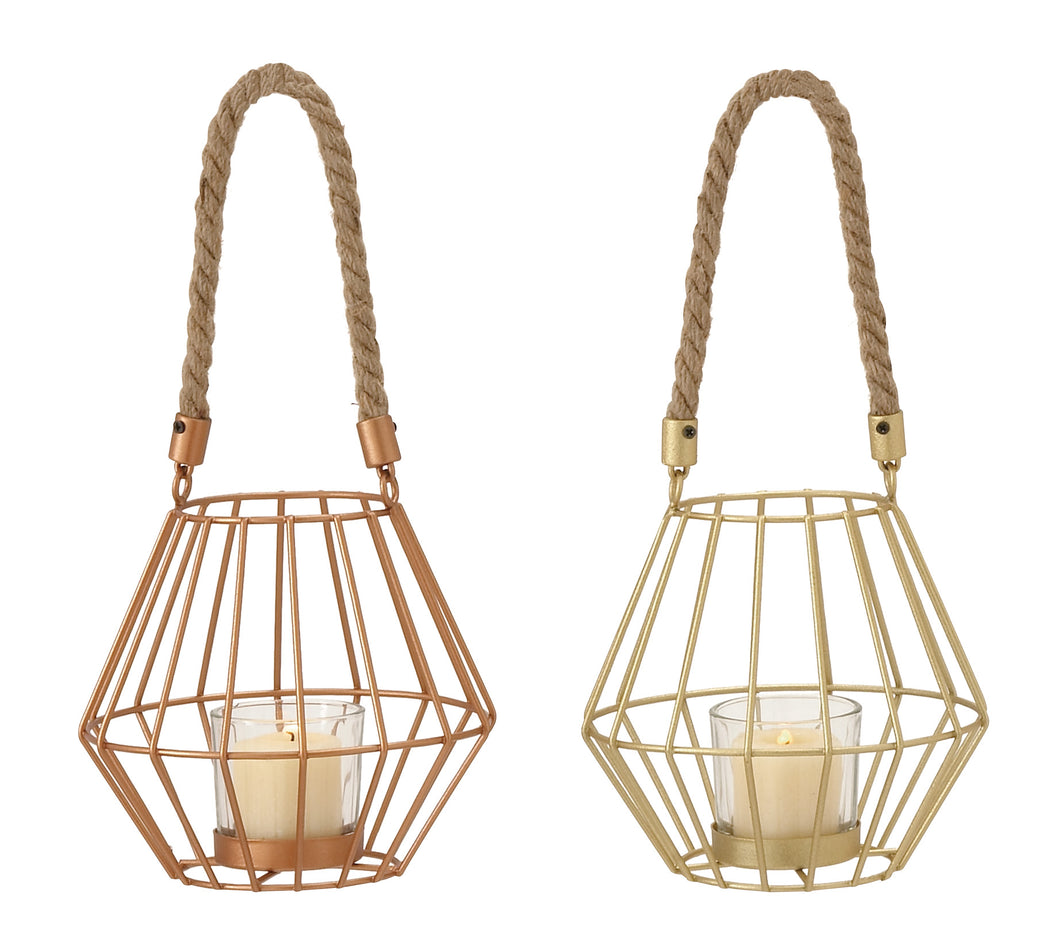 Trendy Metal Glass Rope Lantern 2 Assorted