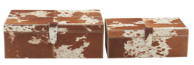 Well-Dressed Wood Leather Hide Box Set Of Two