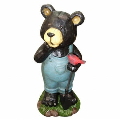 14 Inch Polyresin Bear Holding Bird Garden Statue
