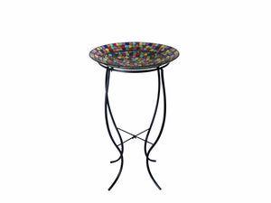 16 Inch Mosaic Multi Color Birdbath With Metal Stand