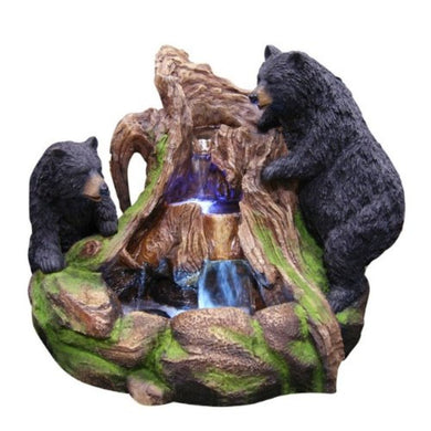 2 Bears Climbing On Rainforest Fountain With Led Lights