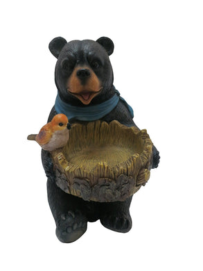 9 Inch Bear Statue With decorative Birdfeeder