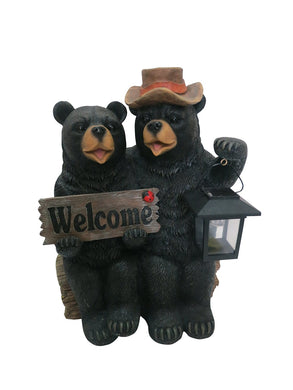 15 Inch Solar Couple Of Bears With Lantern And Welcome Sign