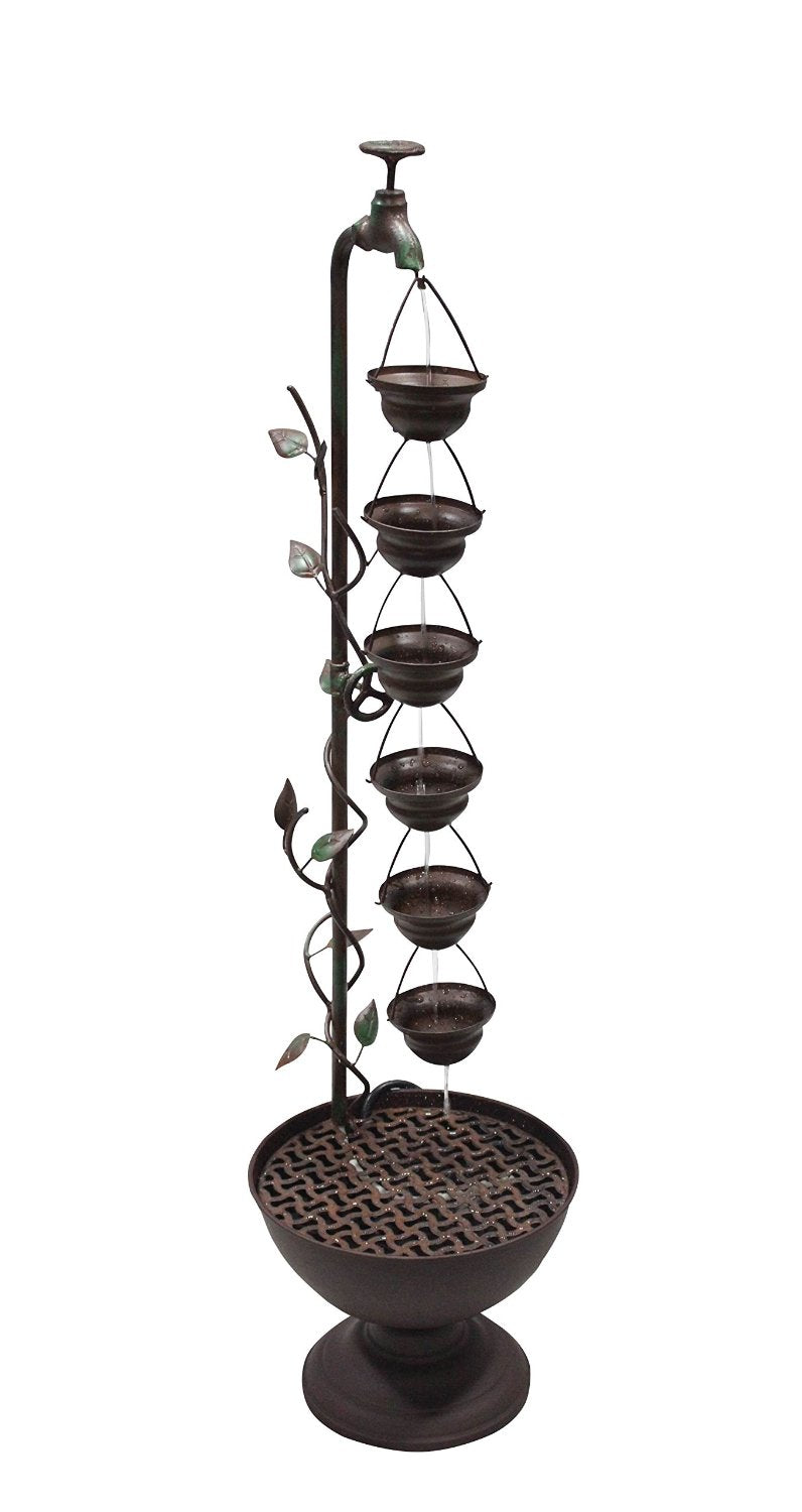 38 Inch 6 Hanging Cup Tier Layered Floor Fountain