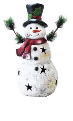 22 Inch Christmas Snowman Statuary With Black Stars