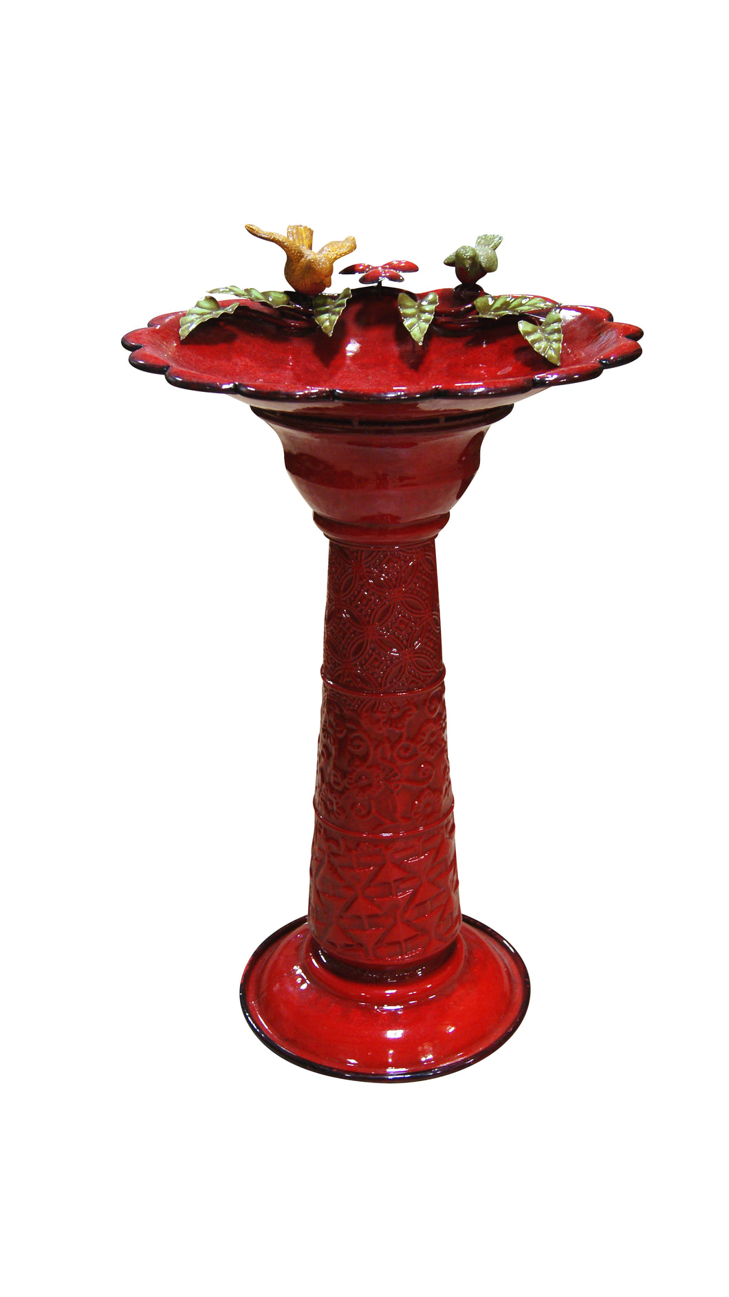 17 Inch Red Metal Birdbath