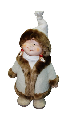 22 Inch Girl Standing W/ White & Brown Coat And Hat decor