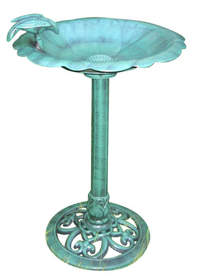 31 Inch Birdbath With Birdecoration - Green
