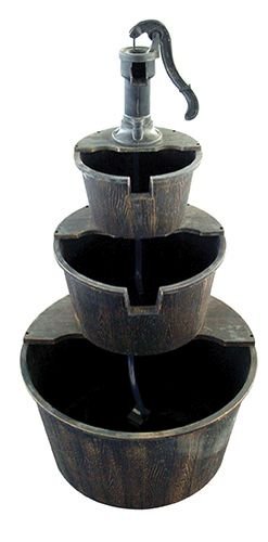 40 Inch Three Tier Pump & Barrels Fountain - Brown