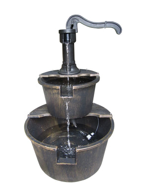 27 Inch Two Tier Barrel & Pump Fountain - Bronze