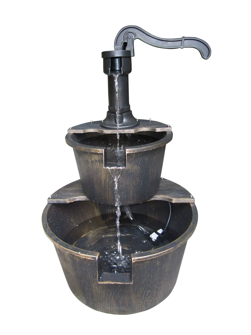 27 Inch Two Tier Barrel & Pump Fountain - Bronze