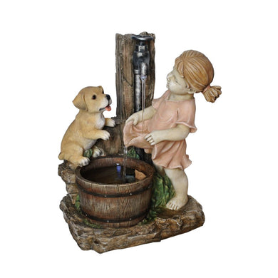 20 Inch Girl With Dog Spout Bucket Fountain