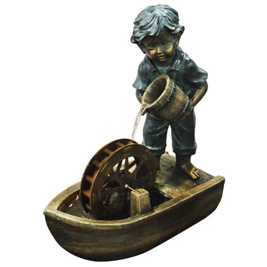 24 Inch Boy With Bucket Boat Fountain