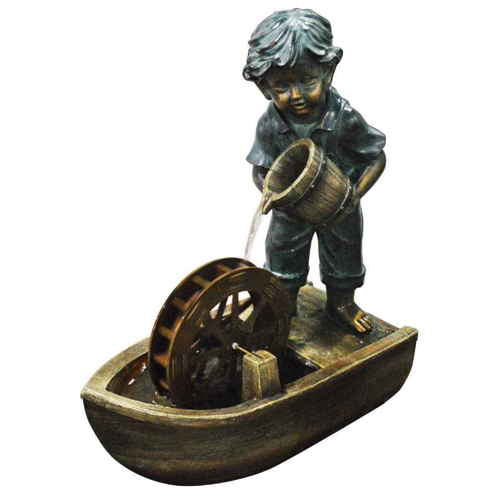 24 Inch Boy With Bucket Boat Fountain