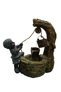 23 Inch Boy Fetching Water From Well Fountain