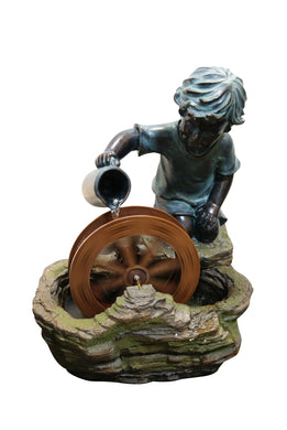 20 Inch Boy With Wheel Fountain