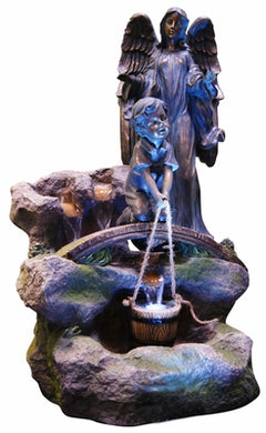 29 Inch Boy And Bronze Angel Fountain And Led Lights
