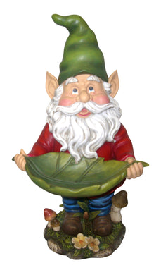 17 Inch Gnome Holding Leaf Statuary