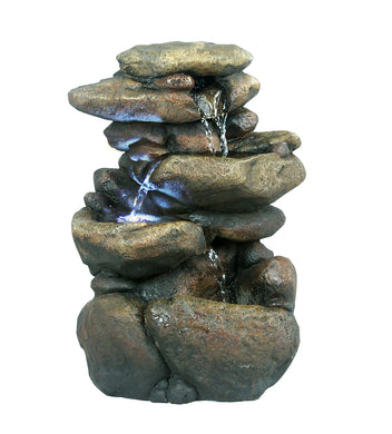 11 Inch Tiered Rock Tabletop Fountain With Led Lights