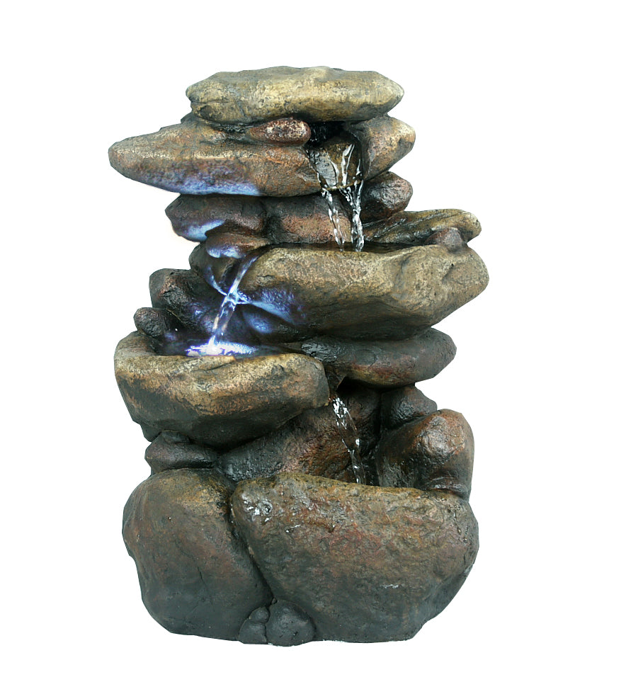 11 Inch Tiered Rock Tabletop Fountain With Led Lights