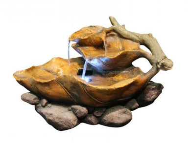 Tiered Leaf Tabletop Fountain With White Led Lights