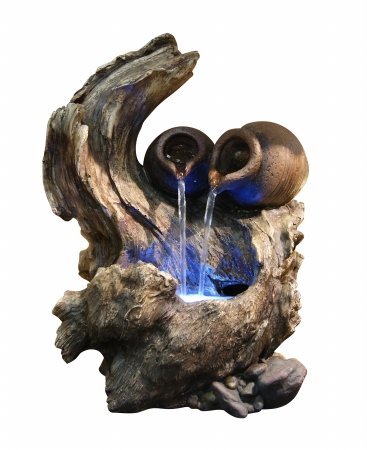 Two Pots Cascading On Tree Branch Tabletop Fountain
