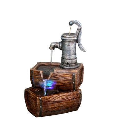 Two Tier Barrel Tabletop Fountain With White Led Lights