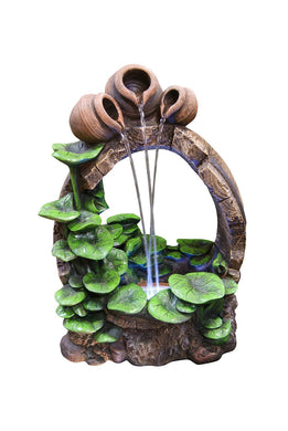 22 Inch Barrel Pot Cascading Fountain With Led Lights