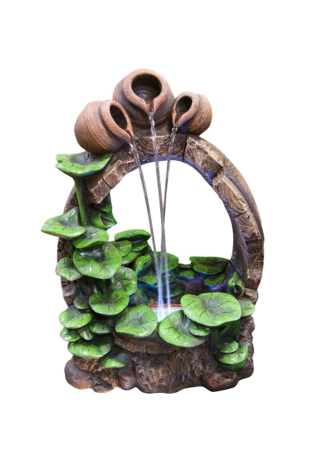 22 Inch Barrel Pot Cascading Fountain With Led Lights