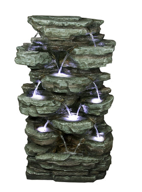 39 Inch Tiered Rock Rainforest Fountain With Led Lights