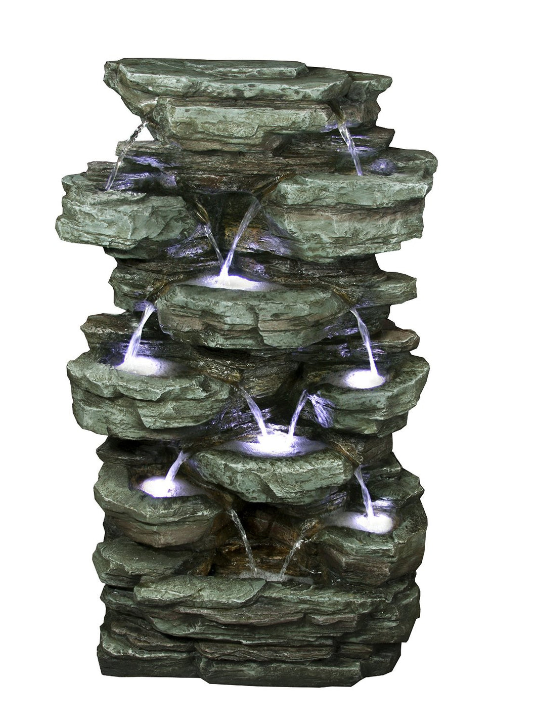 39 Inch Tiered Rock Rainforest Fountain With Led Lights