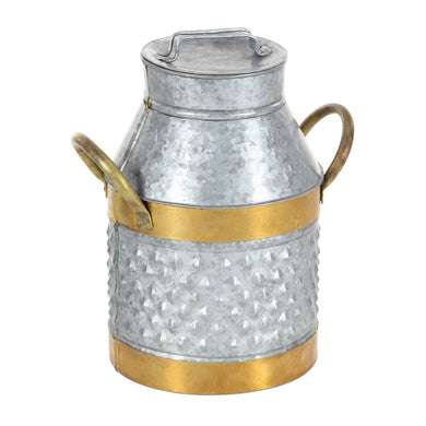 Antique Look Style Gray And Brass Milk Can