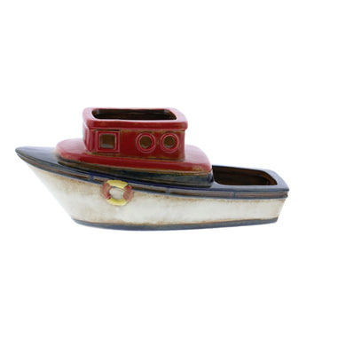 Vintage Inspired Ceramic Boat Planter, Multicolor