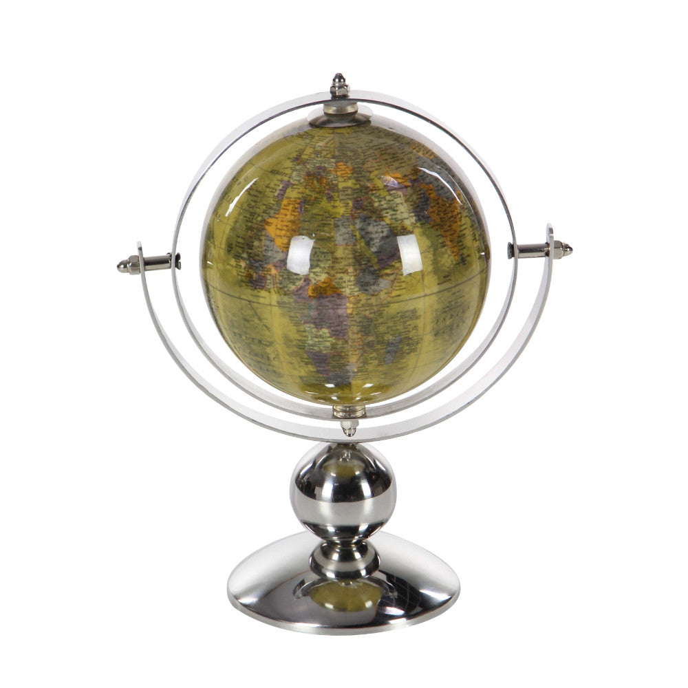 Table Top Pvc Globe In Stainless Steel, Silver And Yellow
