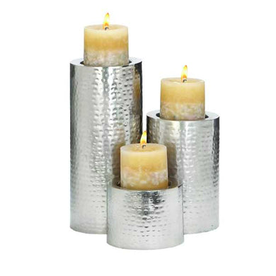 Antiqued Metal Glass Candle Holder Set of 3 - Benzara