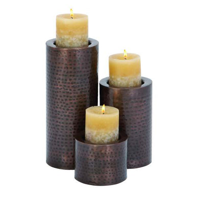 Antiqued Metal Glass Candle Holder Set of 3- Benzara