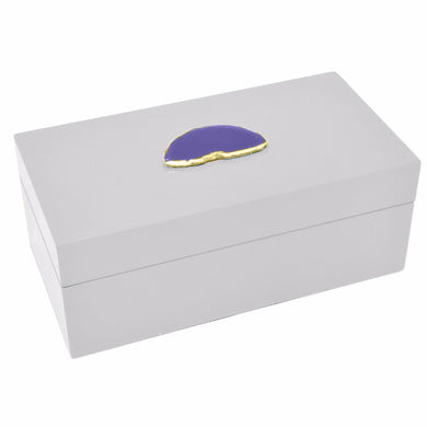 Wood Box With Agate Embellishment, White- Benzara