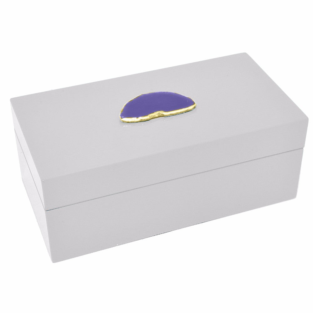 Wood Box With Agate Embellishment, White- Benzara