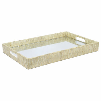 Wooden Mop Tray  with Mirror, White - Benzara