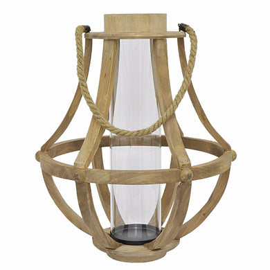 Wood Lantern with Glass - Benzara