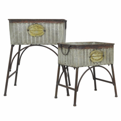 Vintage Galvanized Metal Planter Set of 2-Benzara
