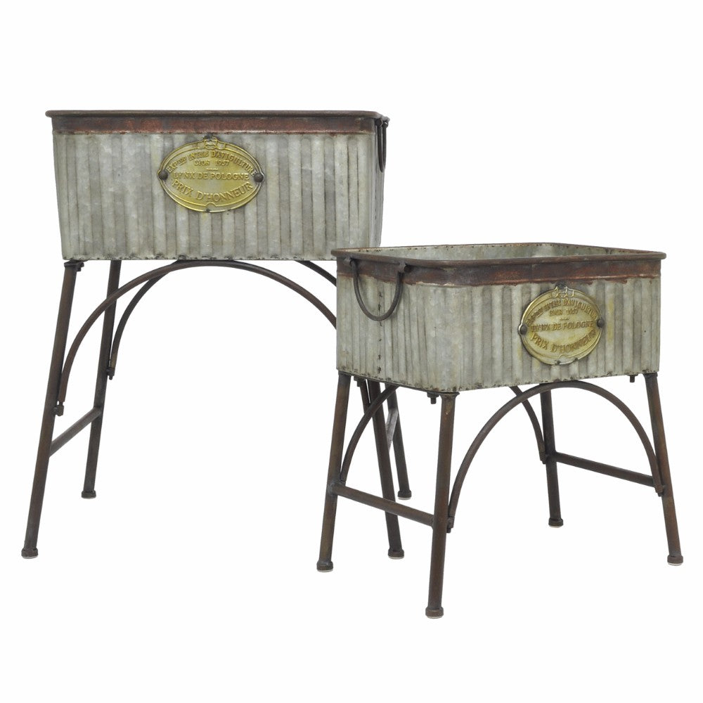 Vintage Galvanized Metal Planter Set of 2-Benzara