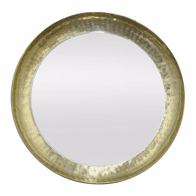 Antiqued Metal Wall Mirror - Golden - Benzara